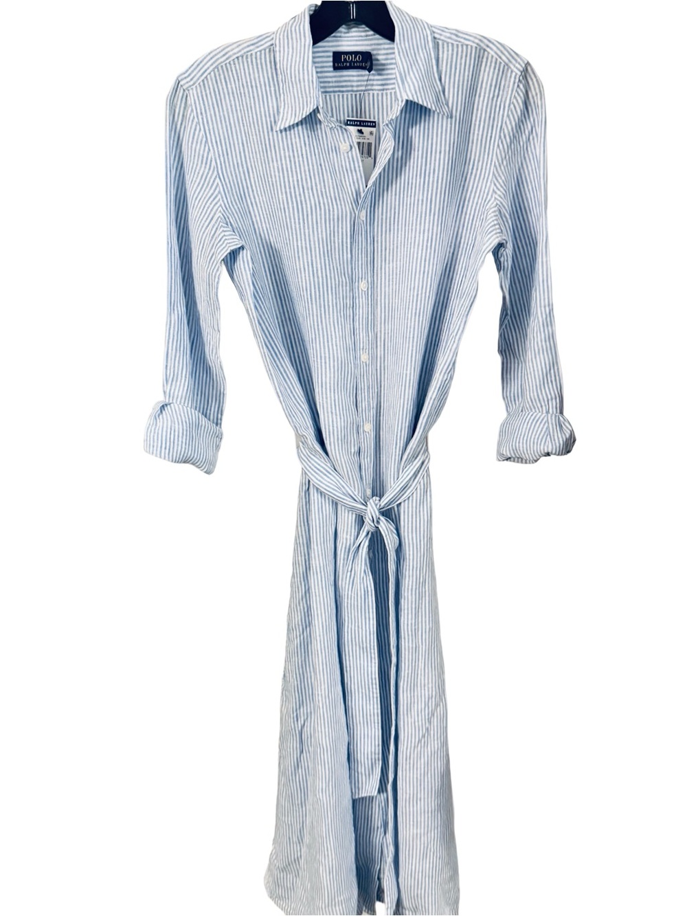 Polo Ralph Lauren Blue/white Linen Shirt Dress Fit & Flare Long Sleeves Sz 2 NWT